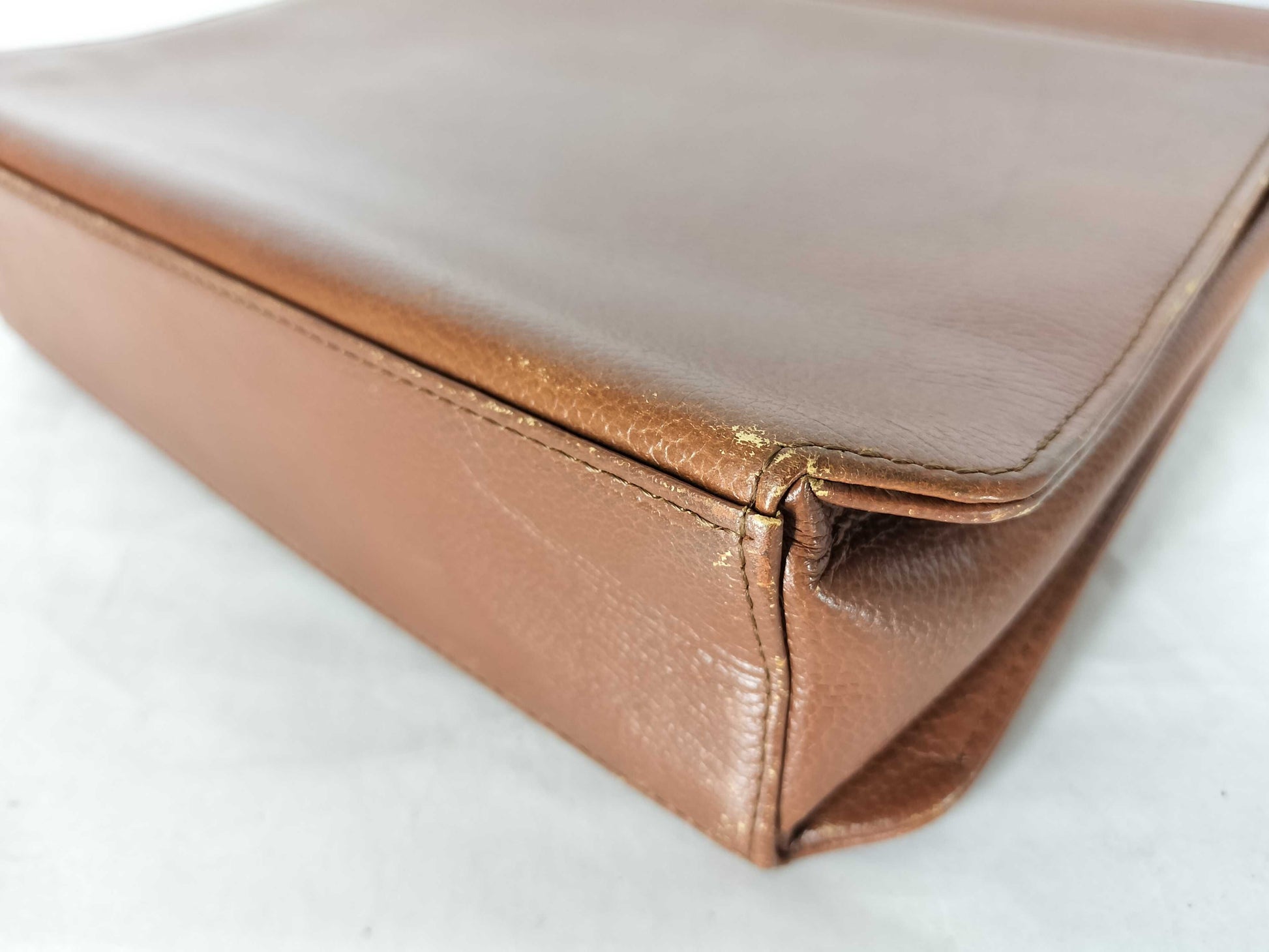 Yves Saint Laurent YSL Logo Leather Shoulder Bag Light Brown