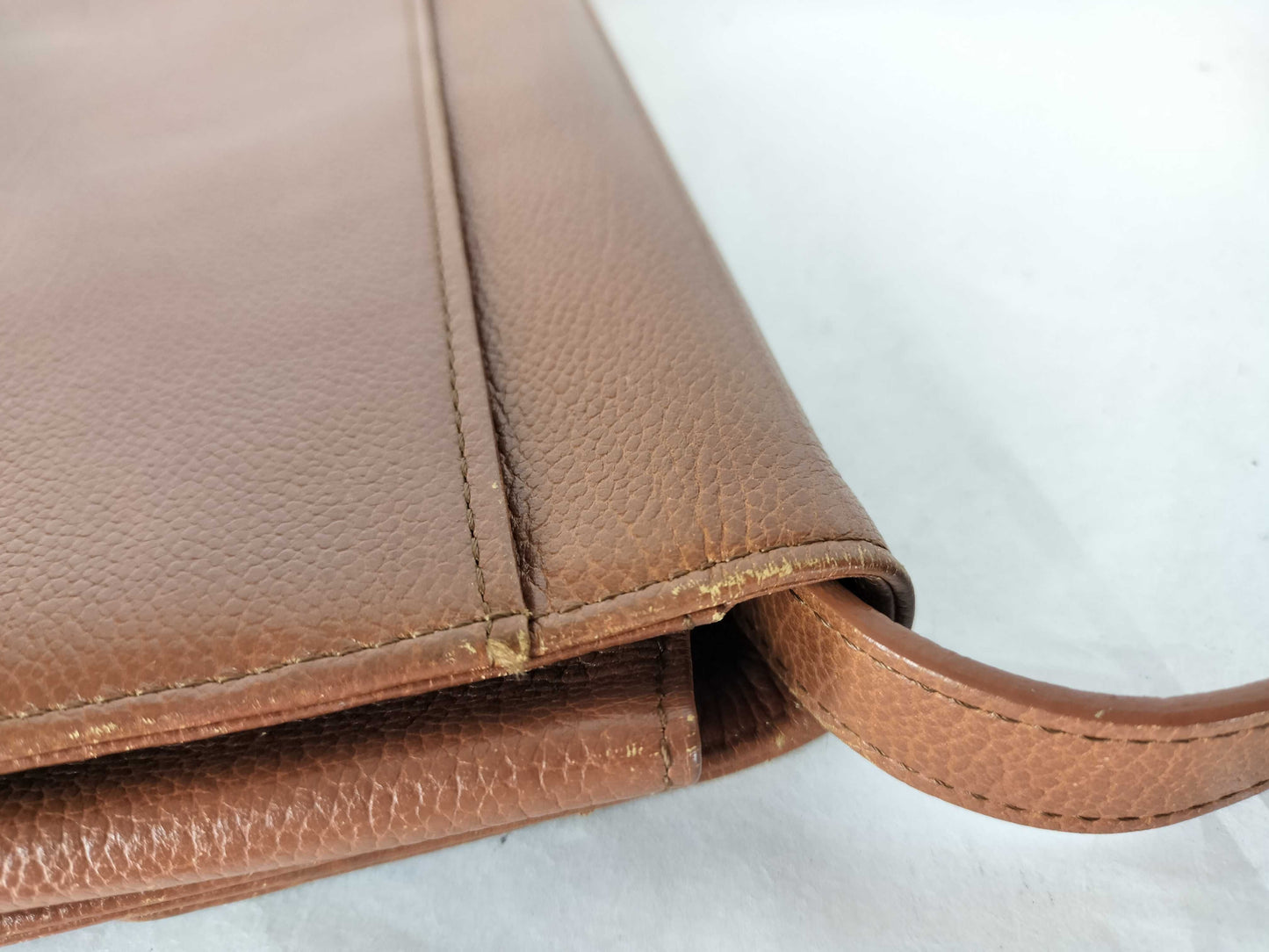 Yves Saint Laurent YSL Logo Leather Shoulder Bag Light Brown
