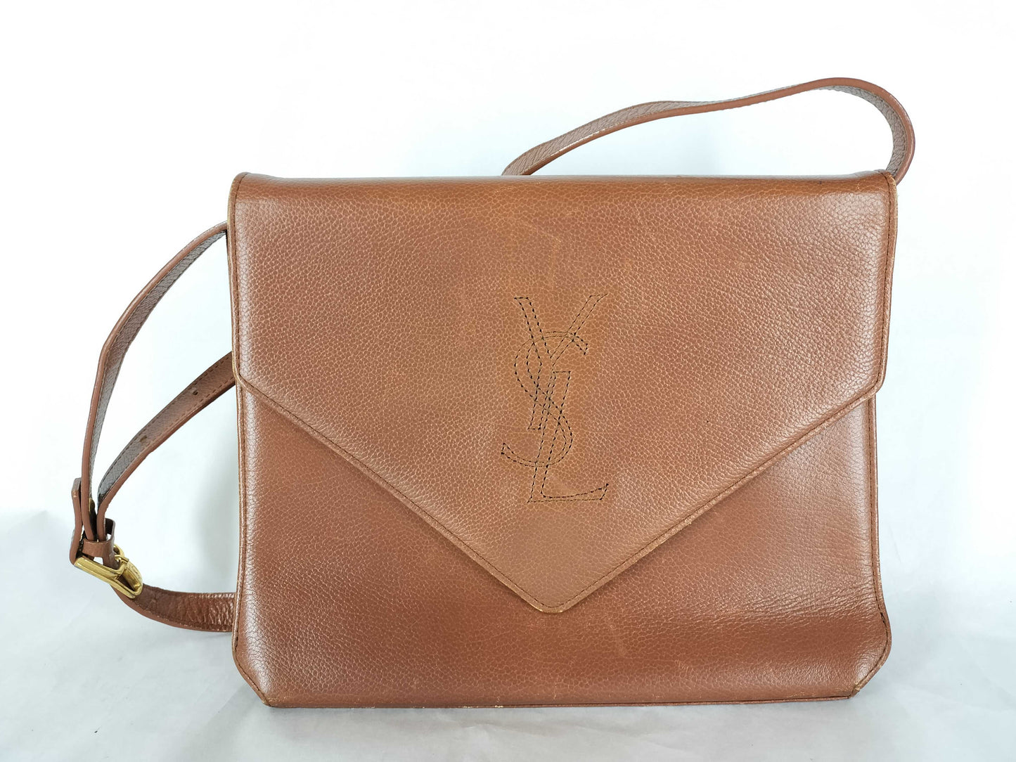 Yves Saint Laurent YSL Logo Leather Shoulder Bag Light Brown