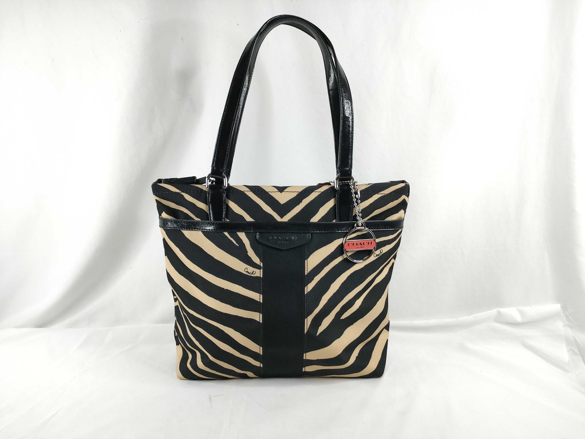 COACH Nylon Canvas Tote Bag F23283 Black x Beige