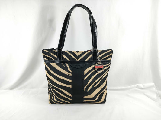 COACH Nylon Canvas Tote Bag F23283 Black x Beige