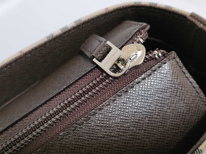 BURBERRY Checked Canvas and Leather Handbag, Ivory and Brown