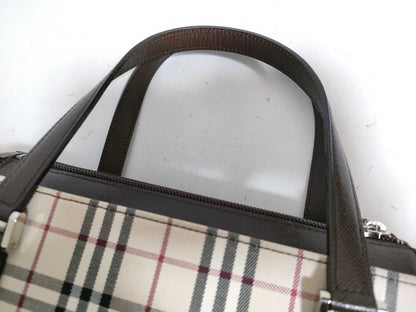 BURBERRY Checked Canvas and Leather Handbag, Ivory and Brown