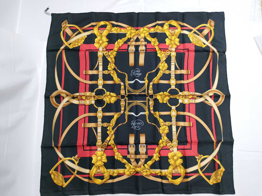 HERMES Carre 90 "The Great Training Technique" Silk Scarf, Black