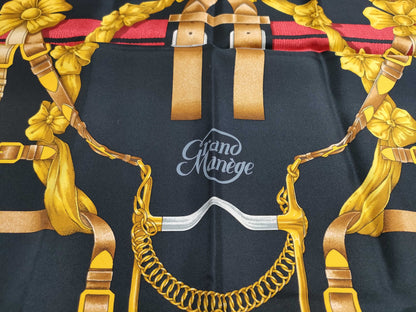HERMES Carre 90 "The Great Training Technique" Silk Scarf, Black