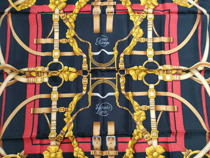 HERMES Carre 90 "The Great Training Technique" Silk Scarf, Black
