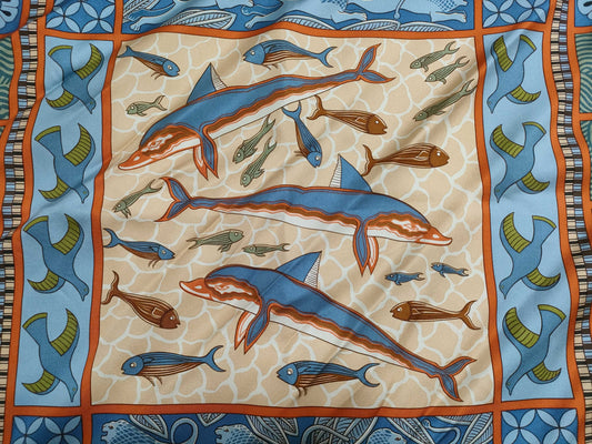 HERMES Carré 90 "The Secret of King Minos" Silk Scarf Orange Scarf