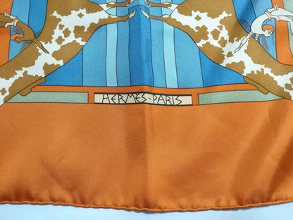HERMES Carré 90 "The Secret of King Minos" Silk Scarf Orange Scarf