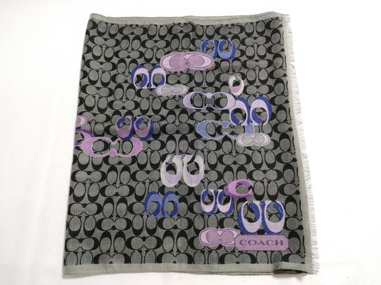 COACH Signature Wool Stole in Gray and Black