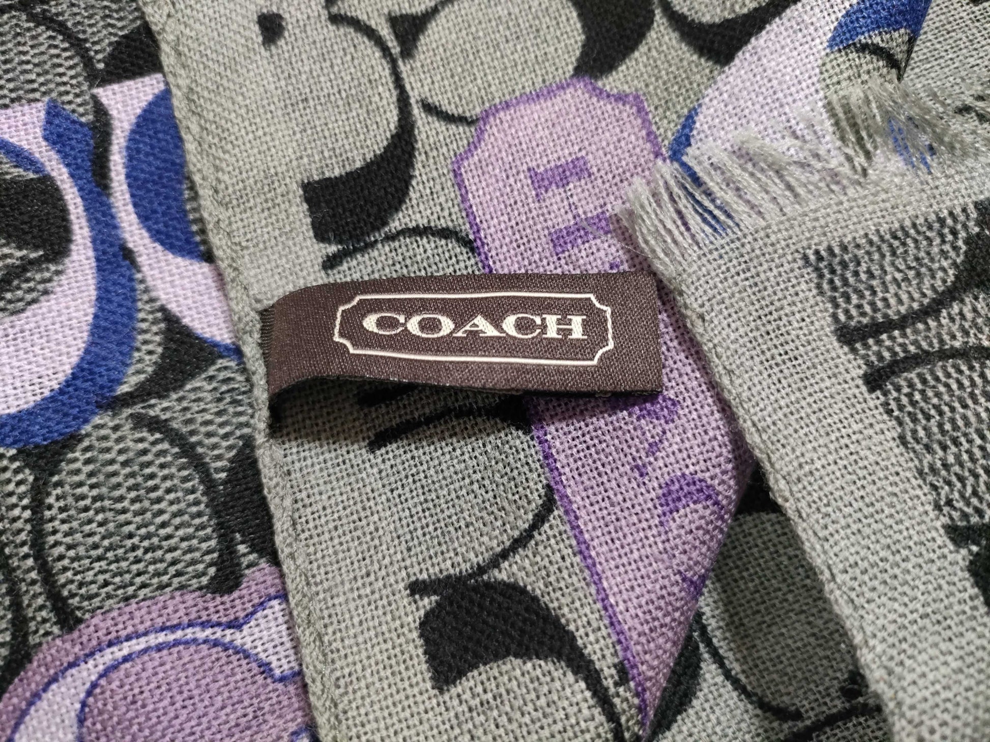 COACH Signature Wool Stole in Gray and Black