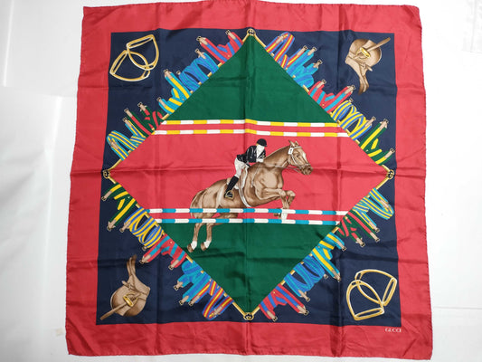 GUCCI Silk Scarf Red x Multicolor Scarf