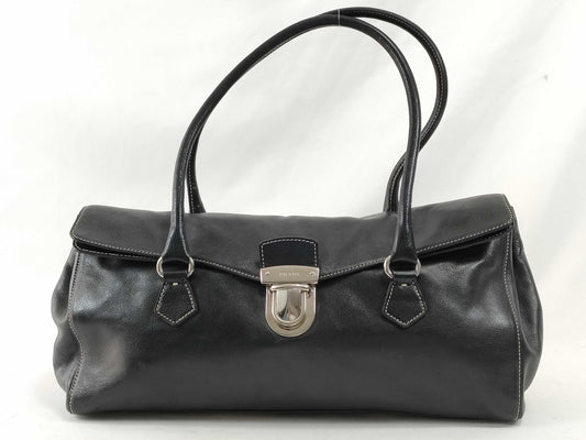 PRADA Prada All Leather Handbag Tote Mini Boston Bag Black