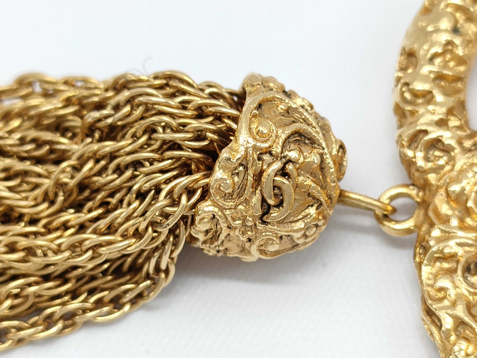 CHANEL Lava Fringe Coco Mark 93A Vintage Necklace