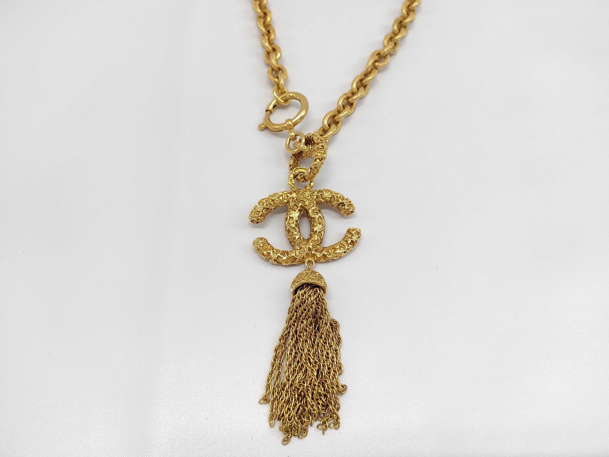 CHANEL Lava Fringe Coco Mark 93A Vintage Necklace