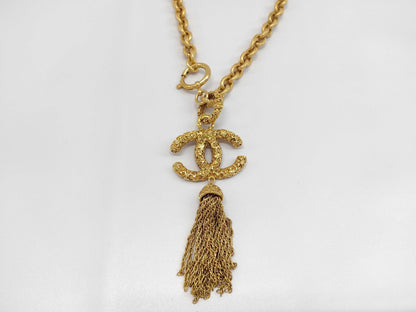 CHANEL Lava Fringe Coco Mark 93A Vintage Necklace