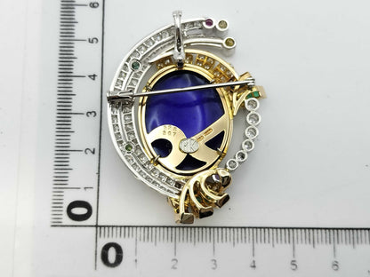Mitsuo Kaji Enamel Brooch with Colored Stones and Diamonds, PT900/K18, 32.6g 