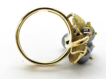 Nobuko Ishikawa Ring, Colored Stone Diameter: Approx. 5.2-6.3mm, Sapphire and Diamond, 18K Gold/PT900, 7.8g 