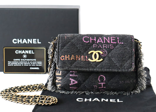 CHANEL Seal 31 Series Denim Matelasse Chain Shoulder Bag Black