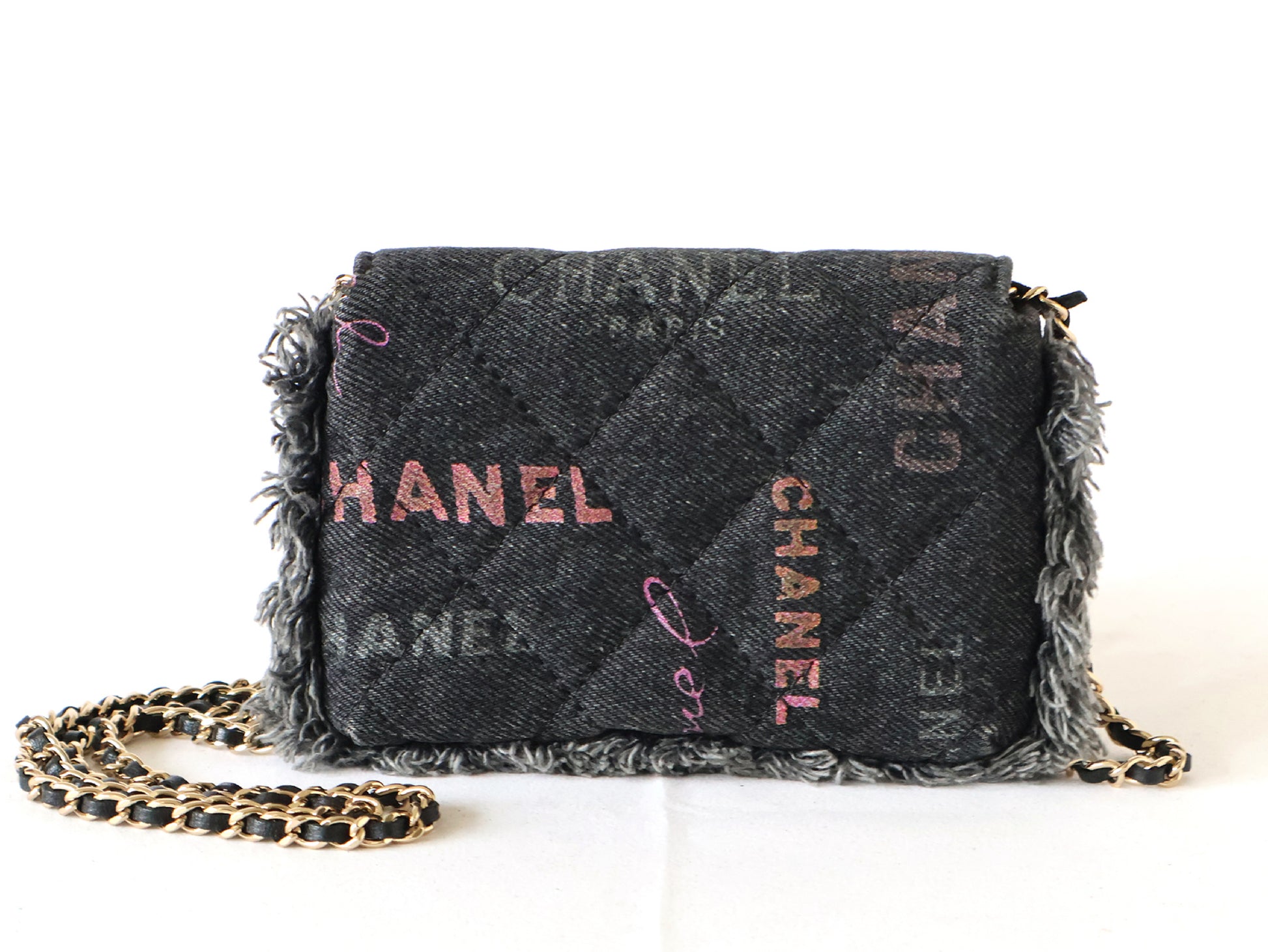 CHANEL Seal 31 Series Denim Matelasse Chain Shoulder Bag Black