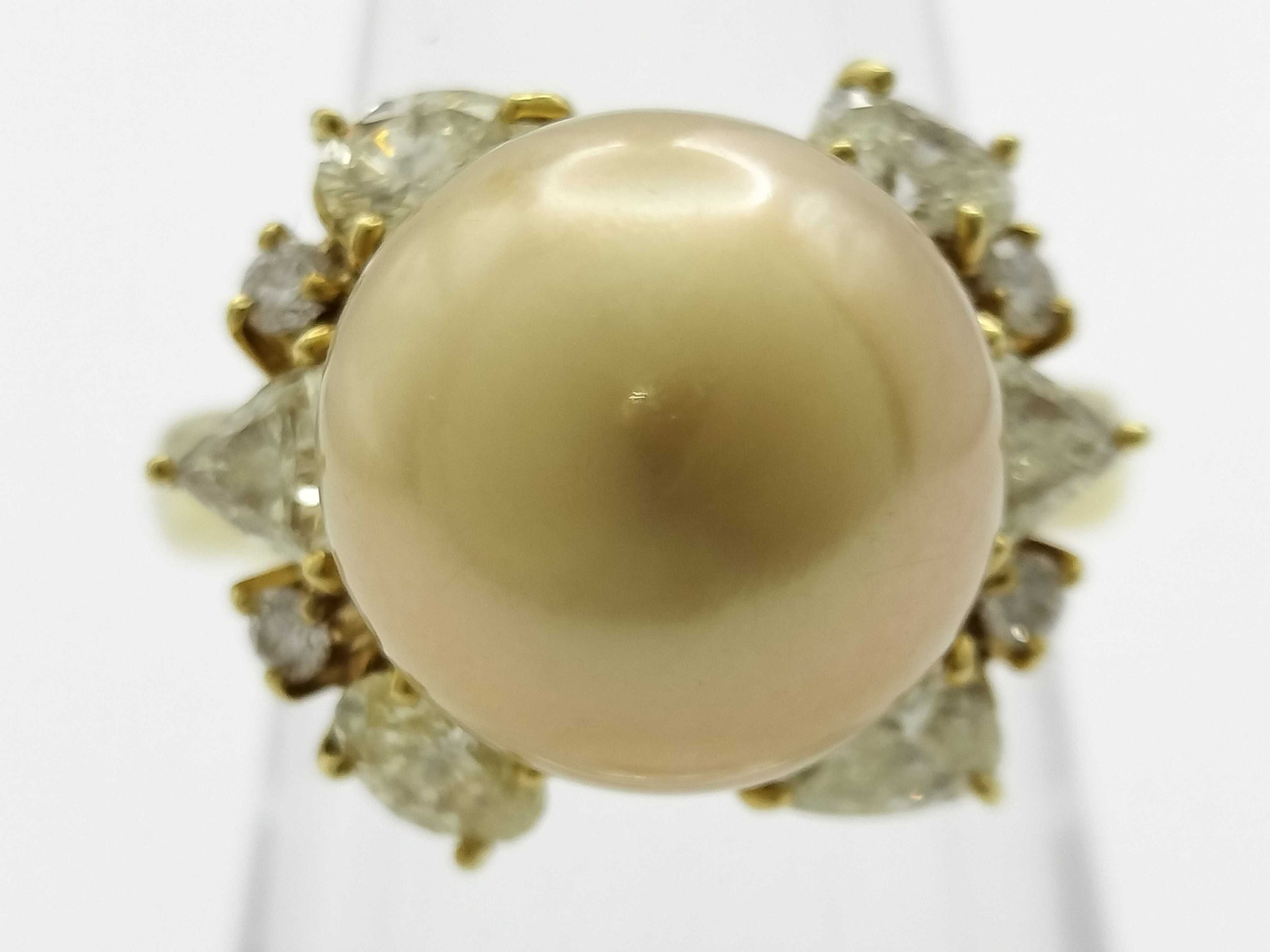 White South Sea Pearl, Diameter: Approx. 13.1mm, D1.35ct, 10.6g, 18K Gold Ring 