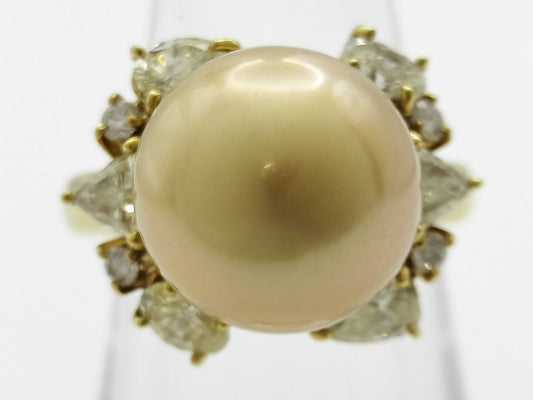 White South Sea Pearl, Diameter: Approx. 13.1mm, D1.35ct, 10.6g, 18K Gold Ring 