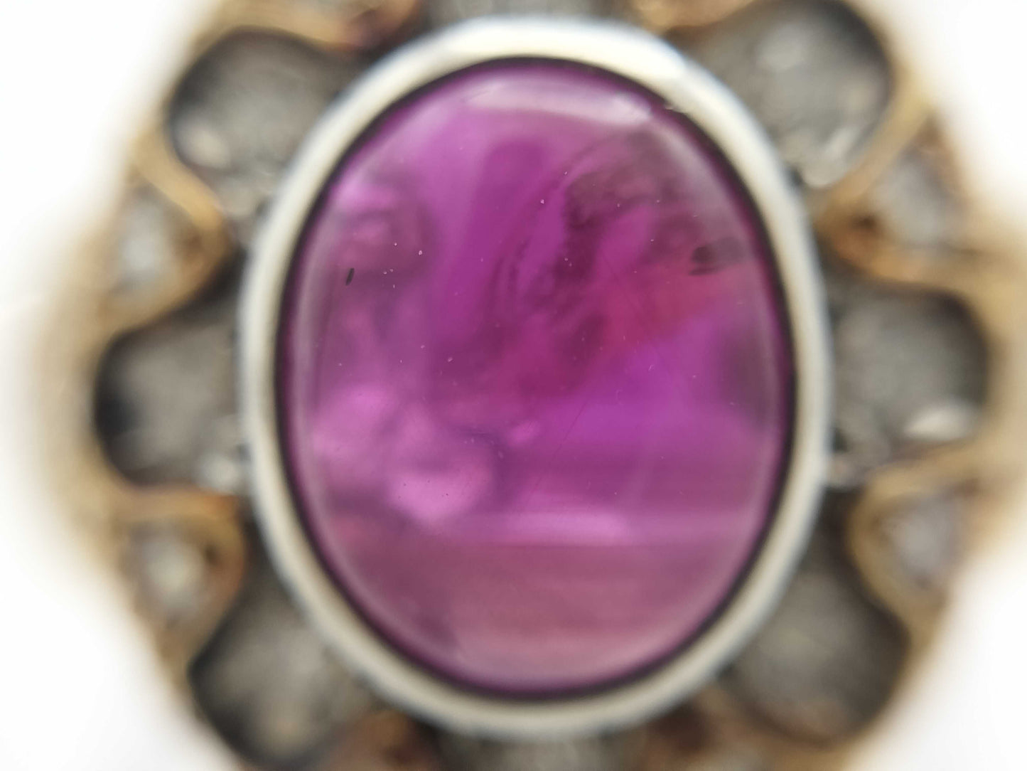 Pink Star Sapphire and Diamond Ring, 18K/PT900, 9.6g 