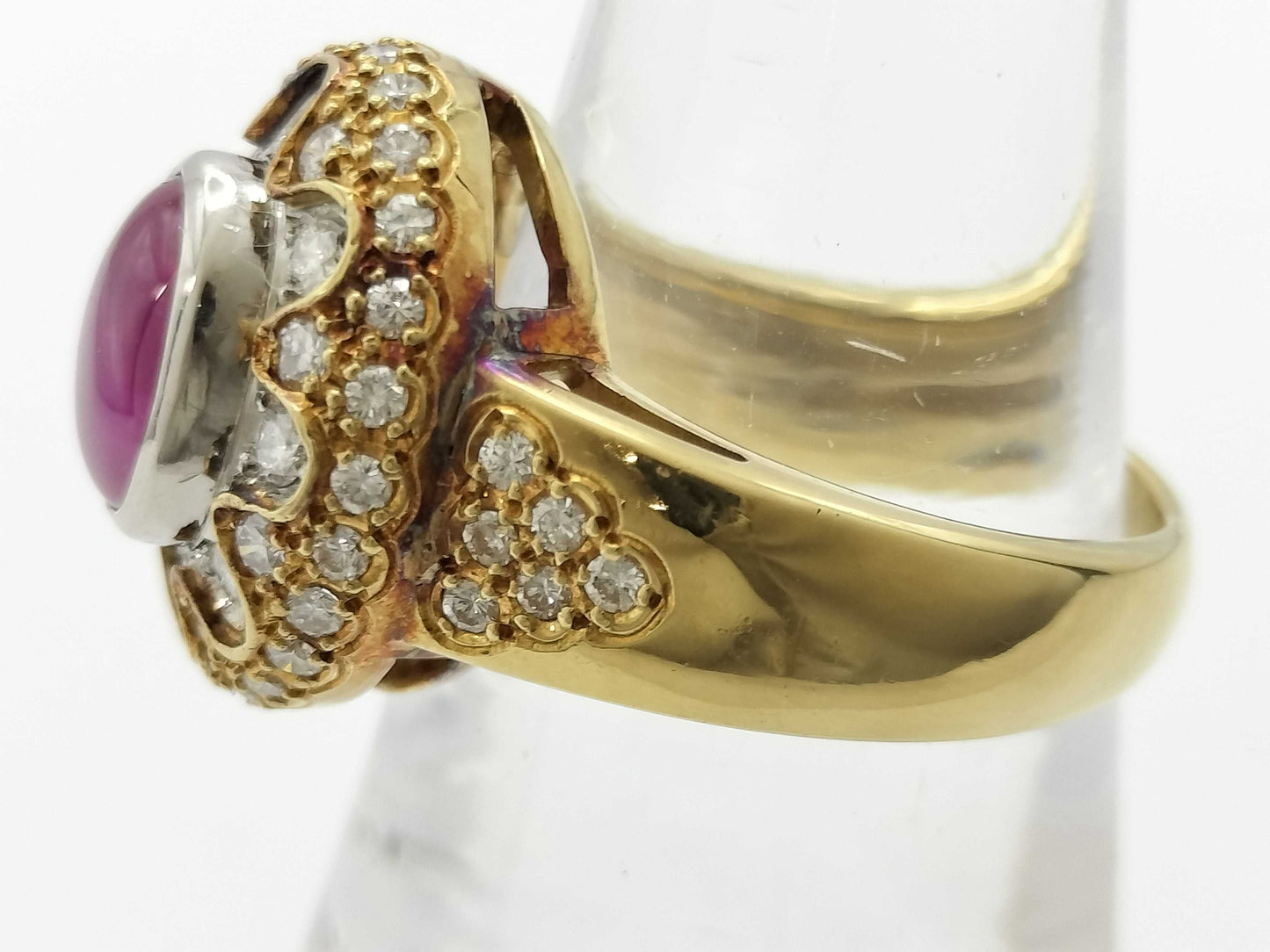Pink Star Sapphire and Diamond Ring, 18K/PT900, 9.6g 