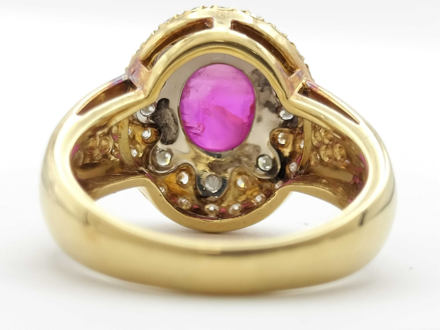 Pink Star Sapphire and Diamond Ring, 18K/PT900, 9.6g 