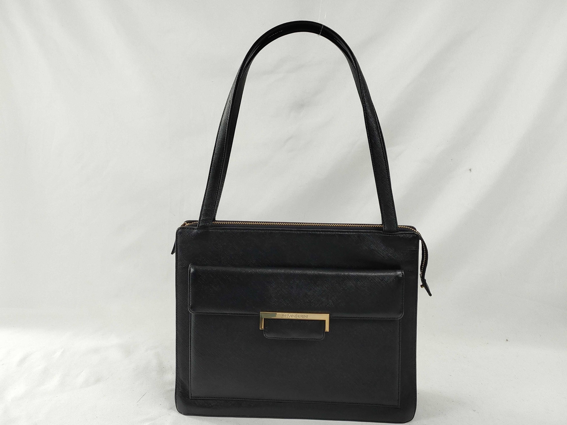 Yves Saint Laurent Tote Bag, Leather, Black, Gold Hardware, Shoulder Bag