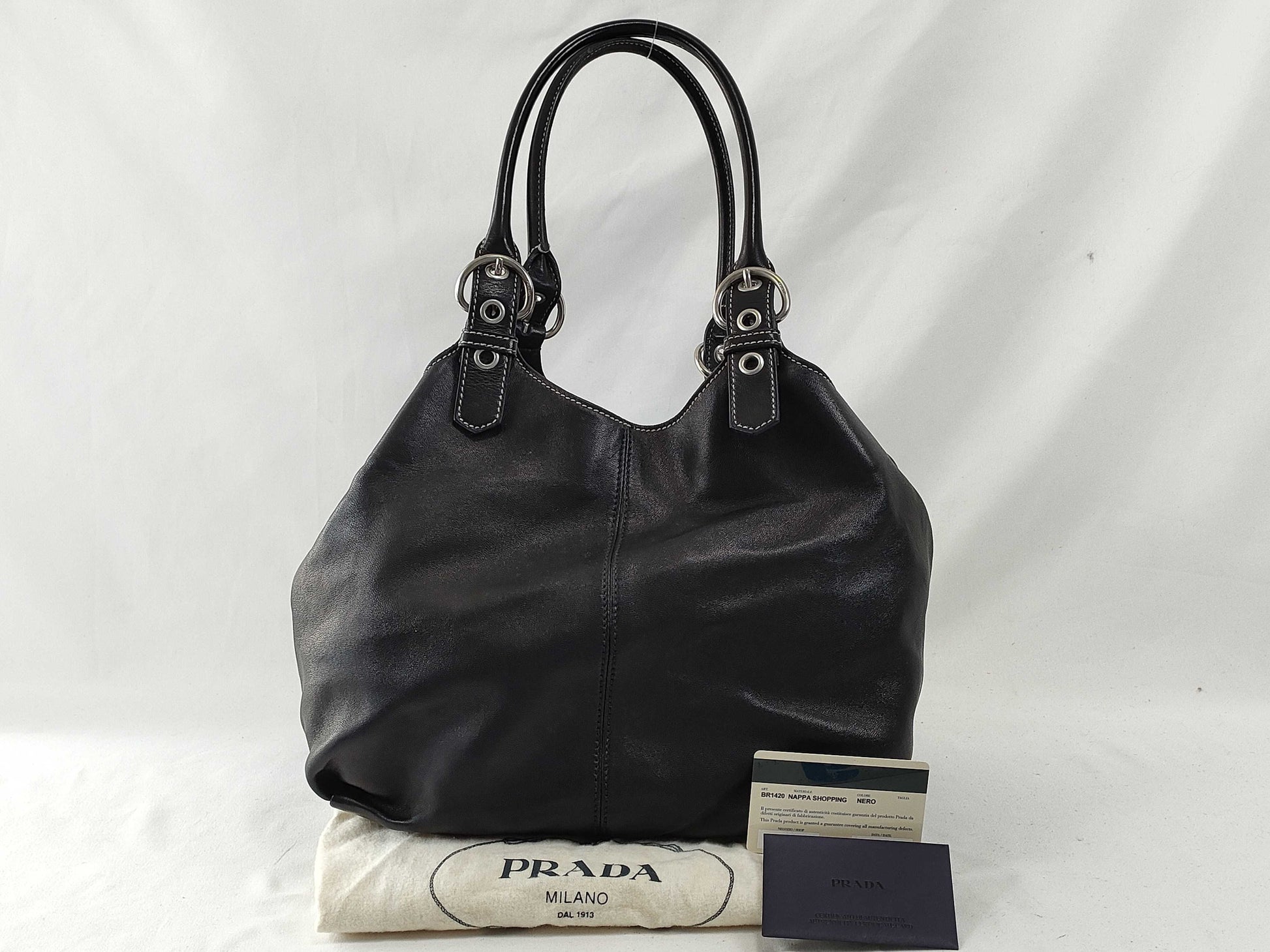 PRADA Prada Tote Bag Leather Triangle Plate Black Tote Bag