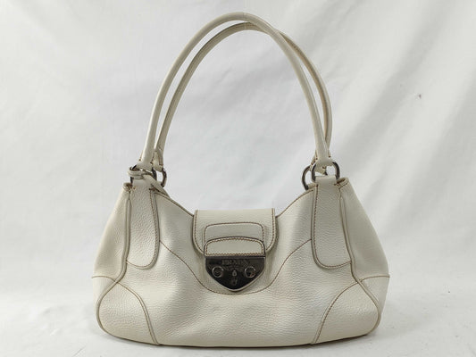 PRADA Mini Boston Leather Handbag with Metal Fittings