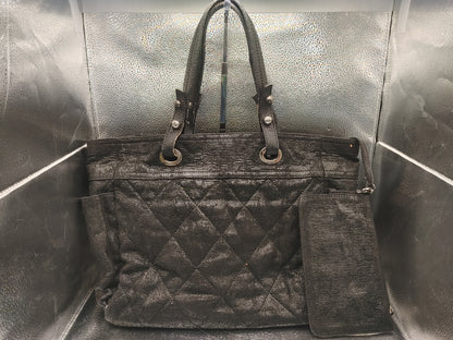 CHANEL Paris-Biarritz Tote Bag with Pouch and Sticker, 12730900, Coated Canvas, Black, with Coco Charm