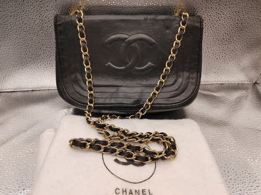 CHANEL Coco Mark Chain Shoulder Bag with Seal 0664398 Lambskin Black Shoulder Bag