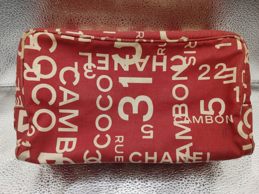 CHANEL Bi-Cea Line Cosmetic Pouch with Seal 7482161 Canvas Red Pouch