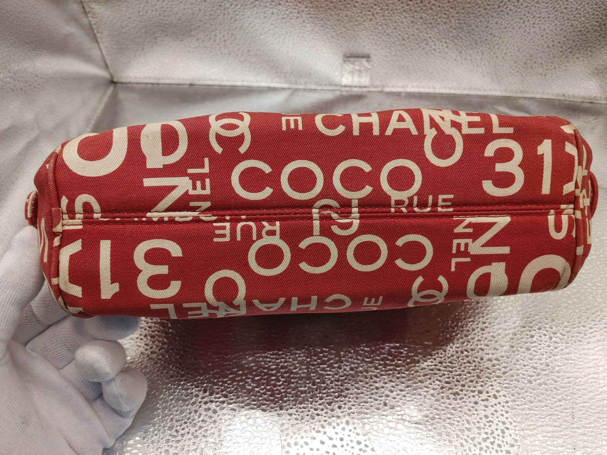 CHANEL Bi-Cea Line Cosmetic Pouch with Seal 7482161 Canvas Red Pouch