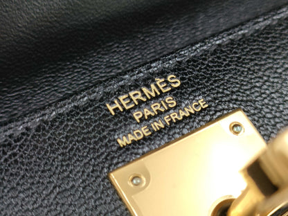 HERMES Kelly Elan Chevre Handbag with GD Hardware, Black