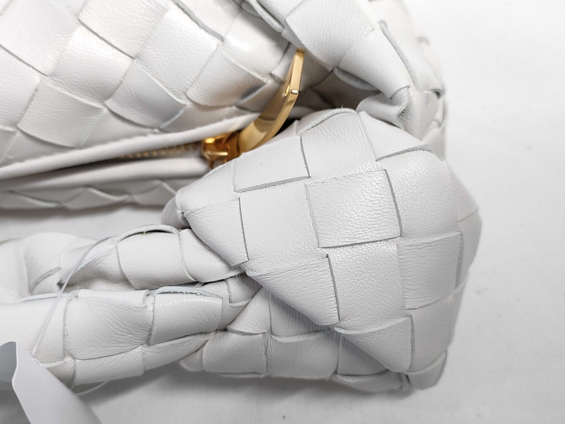 BOTTEGA VENETA Intrecciato Bottega Veneta JODIE Mini Handbag in White with Gold Hardware