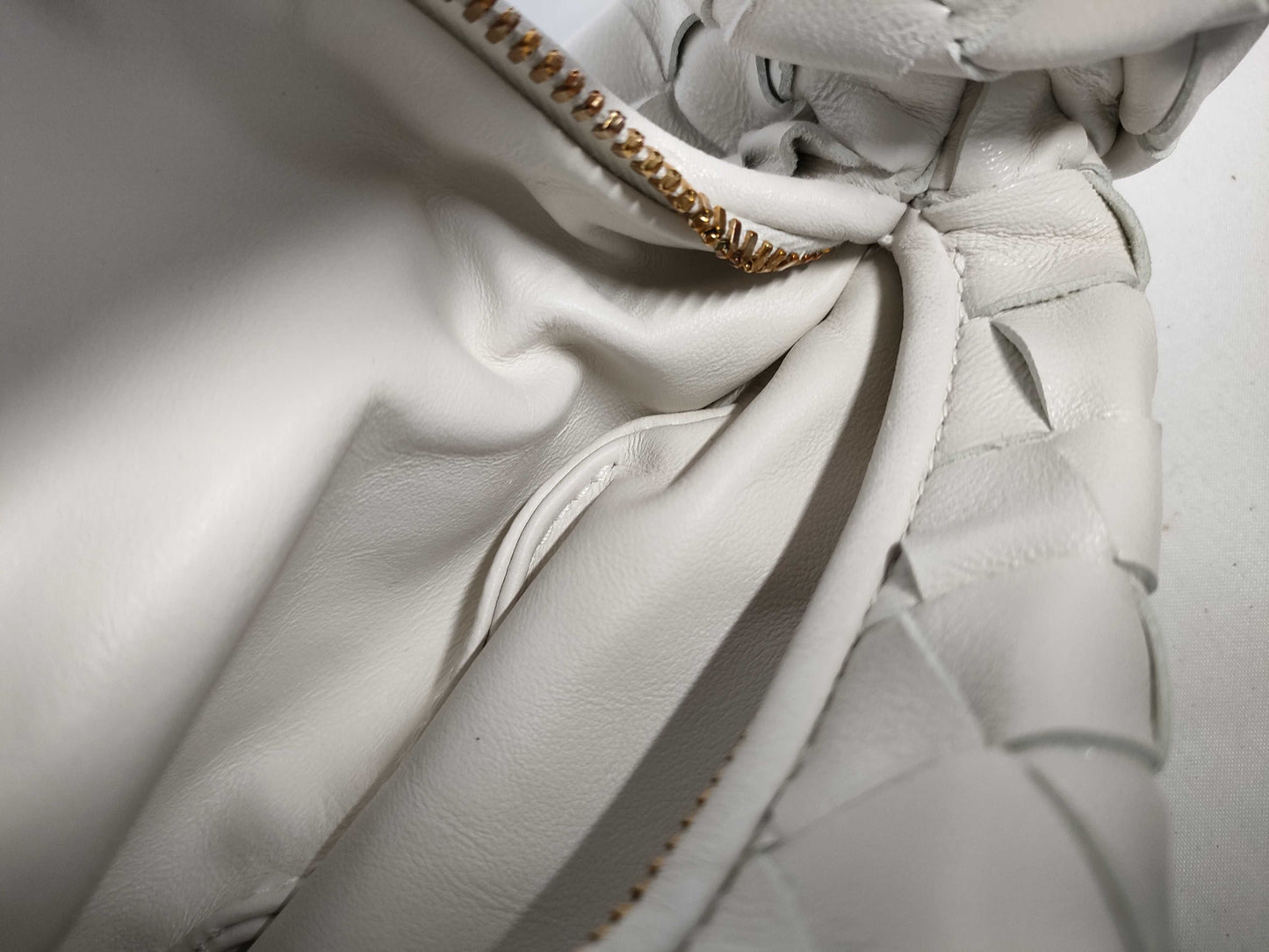 BOTTEGA VENETA Intrecciato Bottega Veneta JODIE Mini Handbag in White with Gold Hardware