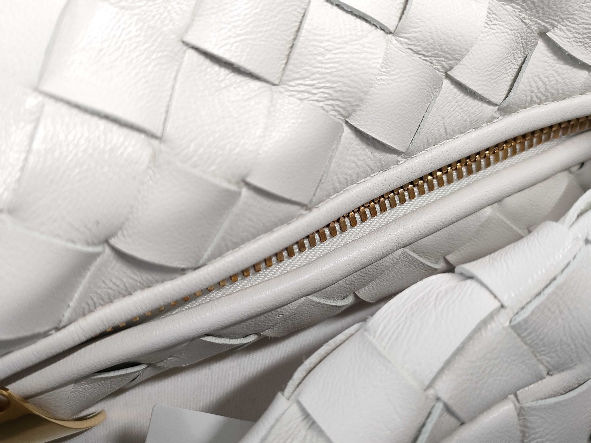 BOTTEGA VENETA Intrecciato Bottega Veneta JODIE Mini Handbag in White with Gold Hardware