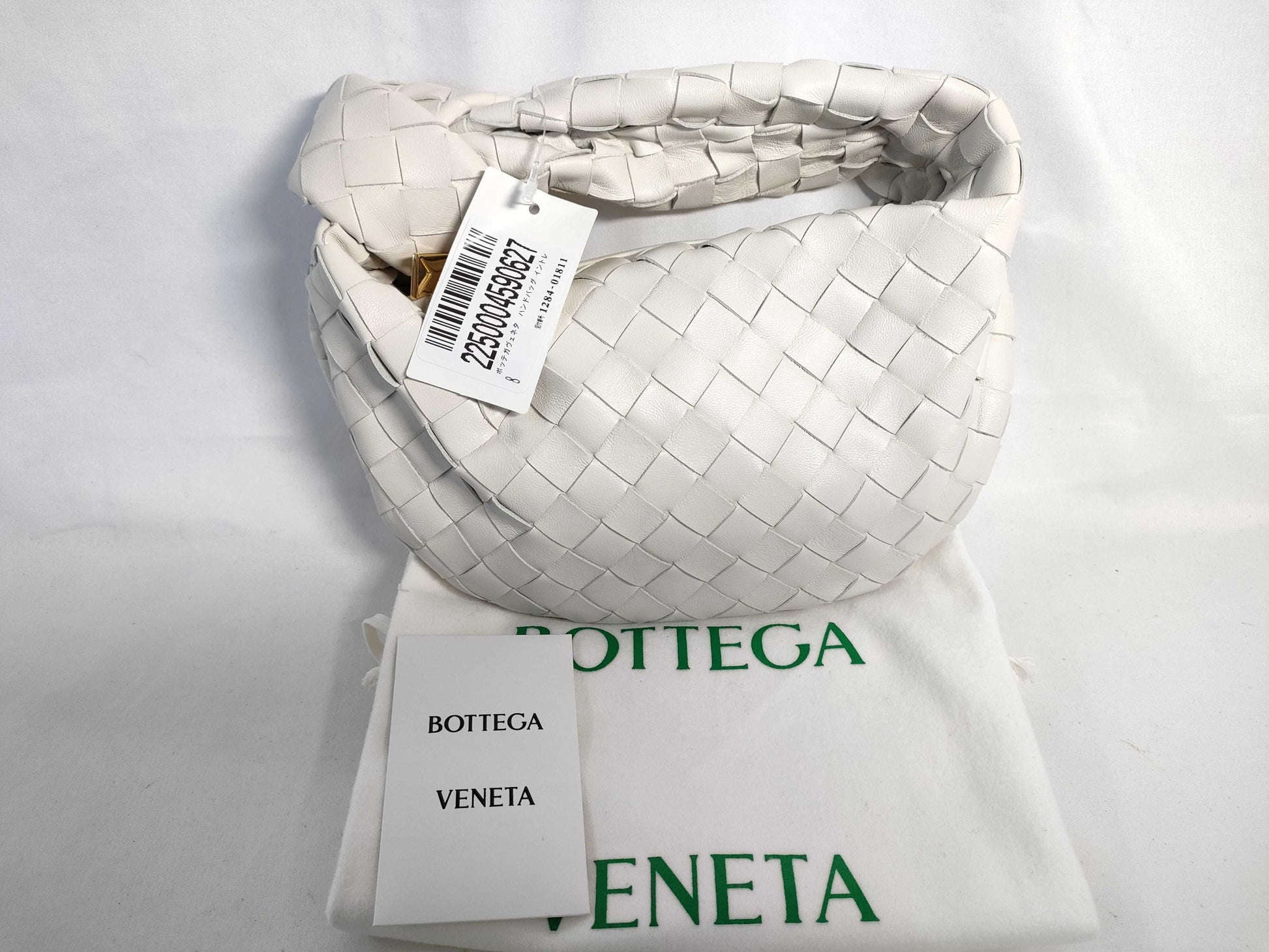 BOTTEGA VENETA Intrecciato Bottega Veneta JODIE Mini Handbag in White with Gold Hardware