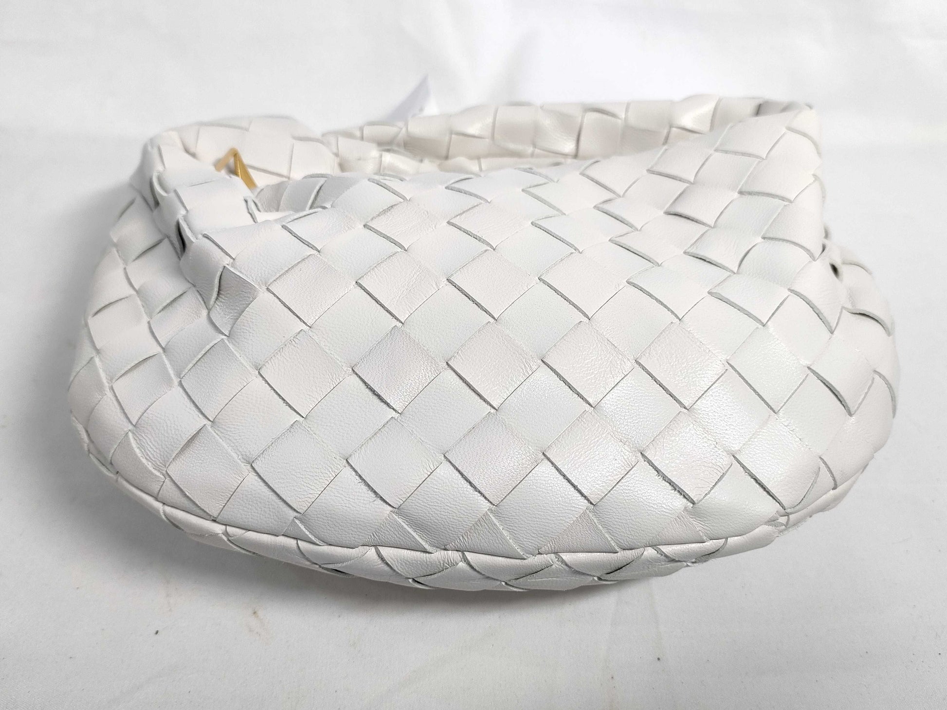 BOTTEGA VENETA Intrecciato Bottega Veneta JODIE Mini Handbag in White with Gold Hardware
