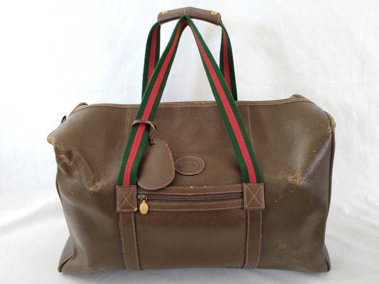 GUCCI GUCCI Leather Boston Bag, Vintage Brown