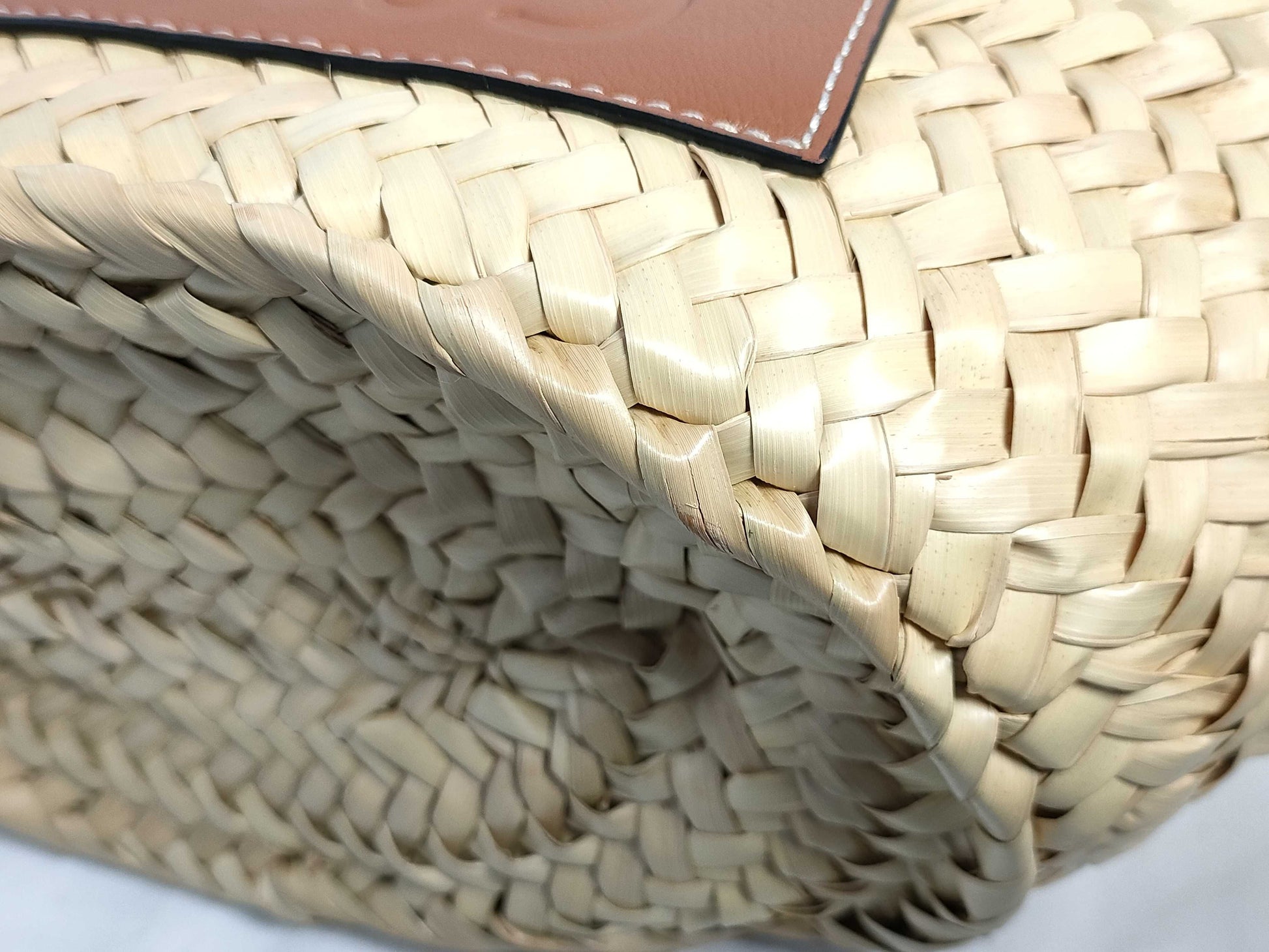 LOEWE Anagram Basket Medium Raffia and Leather Basket Bag Beige and Brown Cloth Bag Handbag