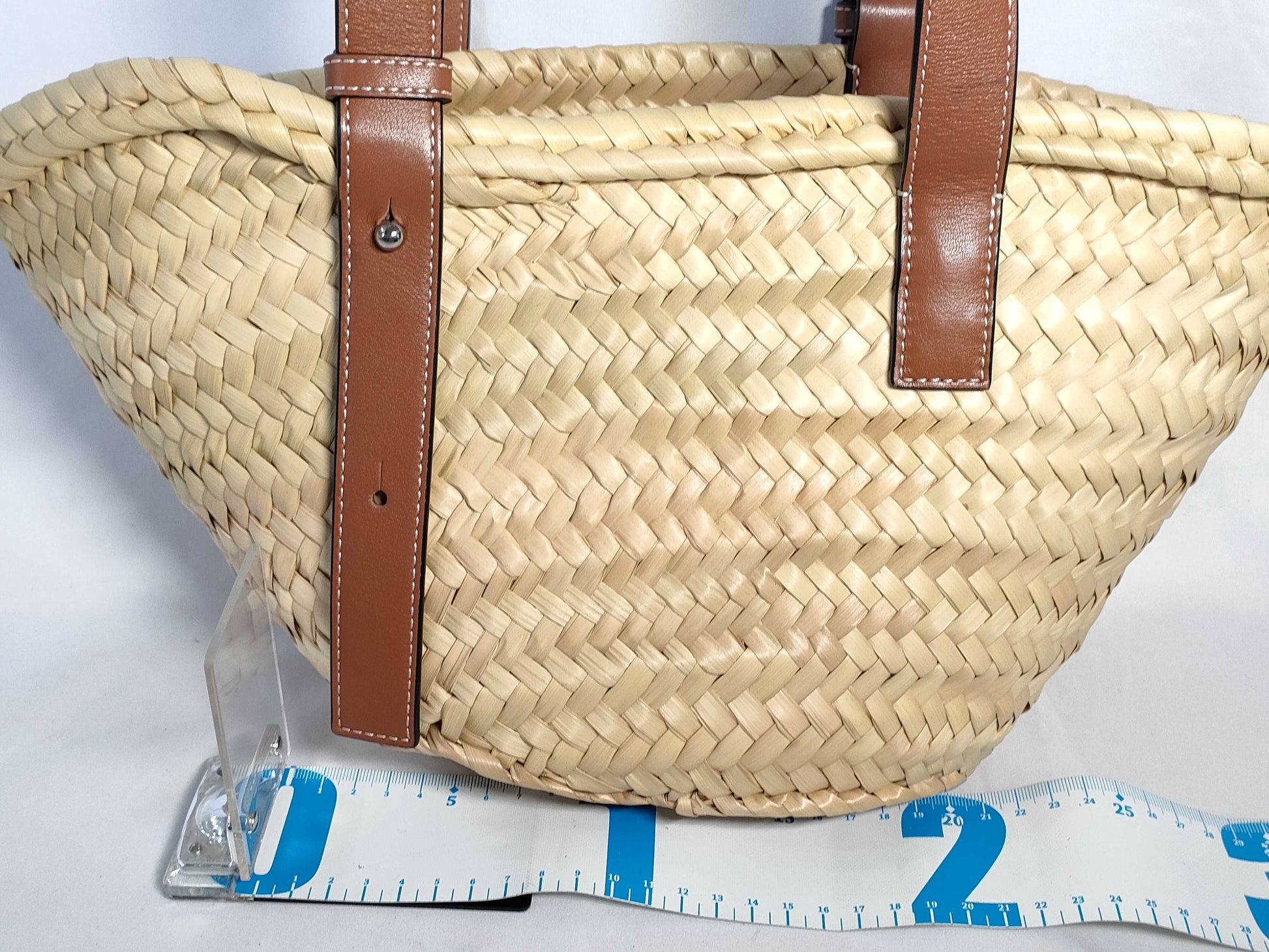 LOEWE Anagram Basket Medium Raffia and Leather Basket Bag Beige and Brown Cloth Bag Handbag