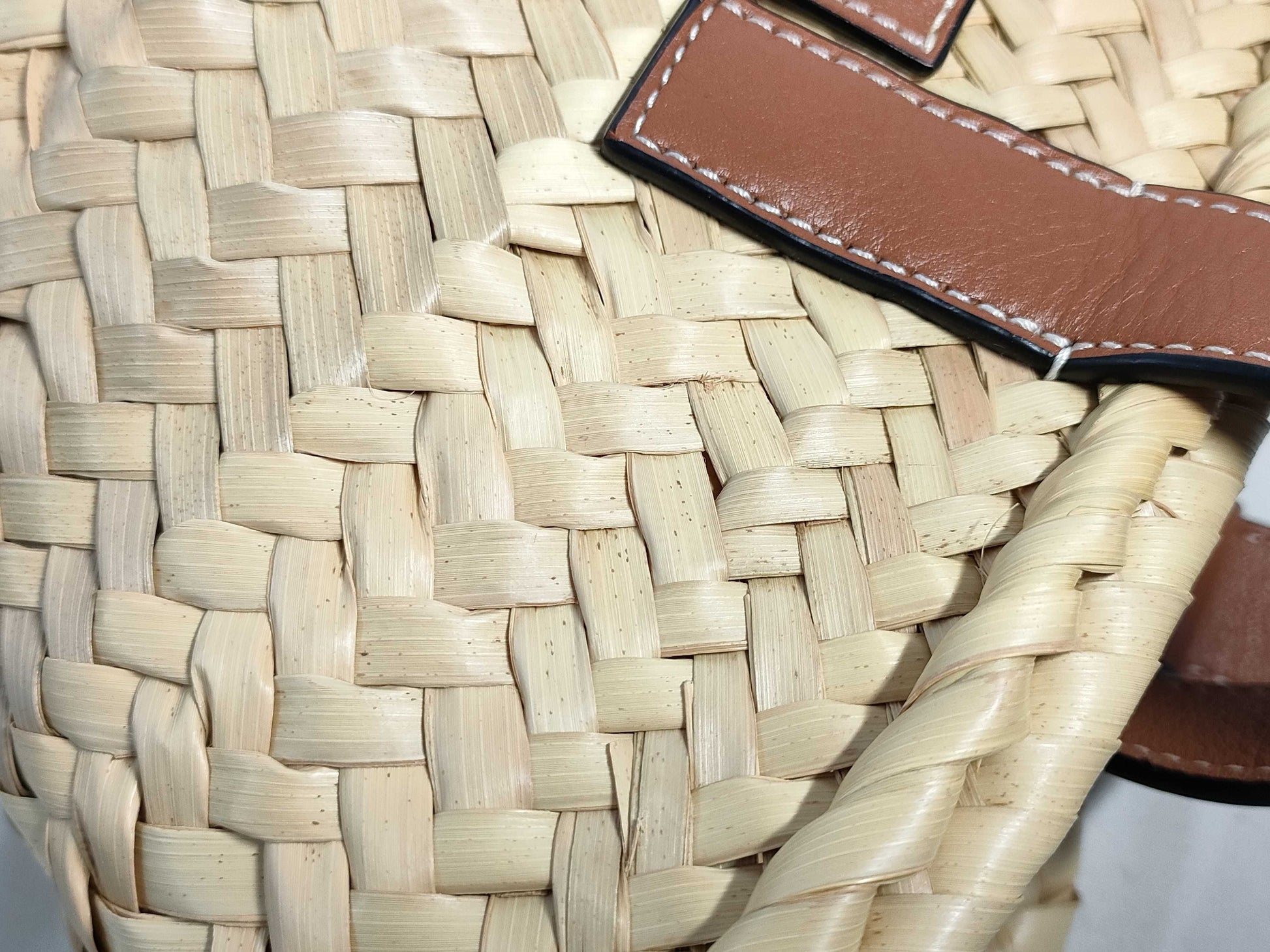 LOEWE Anagram Basket Medium Raffia and Leather Basket Bag Beige and Brown Cloth Bag Handbag