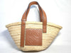 LOEWE Anagram Basket Medium Raffia and Leather Basket Bag Beige and Brown Cloth Bag Handbag