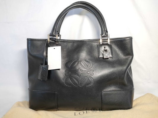 LOEWE Fusta Anagram Handbag Black with Key, Cadena, Cloth Key, and Cloth Bag AB