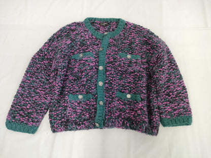 CHANEL Silk Cashmere Coco Mark Cardigan Purple Size 50 Jacket