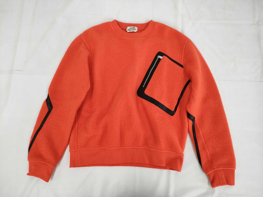 HERMES Trimmed Cashmere and Leather Sweatshirt, Orange, Size M, Tops