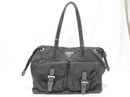 PRADA Nylon Pocket Bag BR3257 Triangle Logo Black Tote Bag